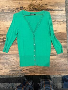 New York & Company Emerald Green V-Neck Button Cardigan